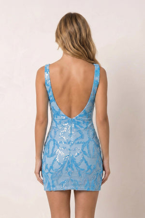 Sky Blue Sequin Lace Plunge V Neck Bodycon Homecoming Dresses (2) | KISSPROM