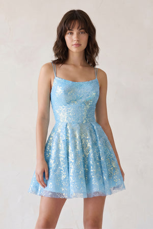 Sky Blue Sequins A-Line Homecoming Dress | KISSPROM