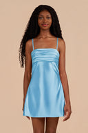 Sky Blue Sheath Spaghetti Straps Satin Homecoming Dress | KISSPROM