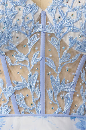 Sky Blue Sky Blue A Line Sweetheart Floral Lace Corset Ruffled Homecoming Dresses (5) | KISSPROM