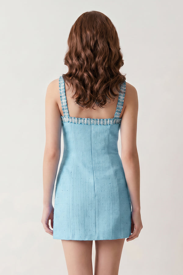Sky Blue Spaghetti Straps Beaded Sheath Homecoming Dress With Bows (2) | KISSPROM