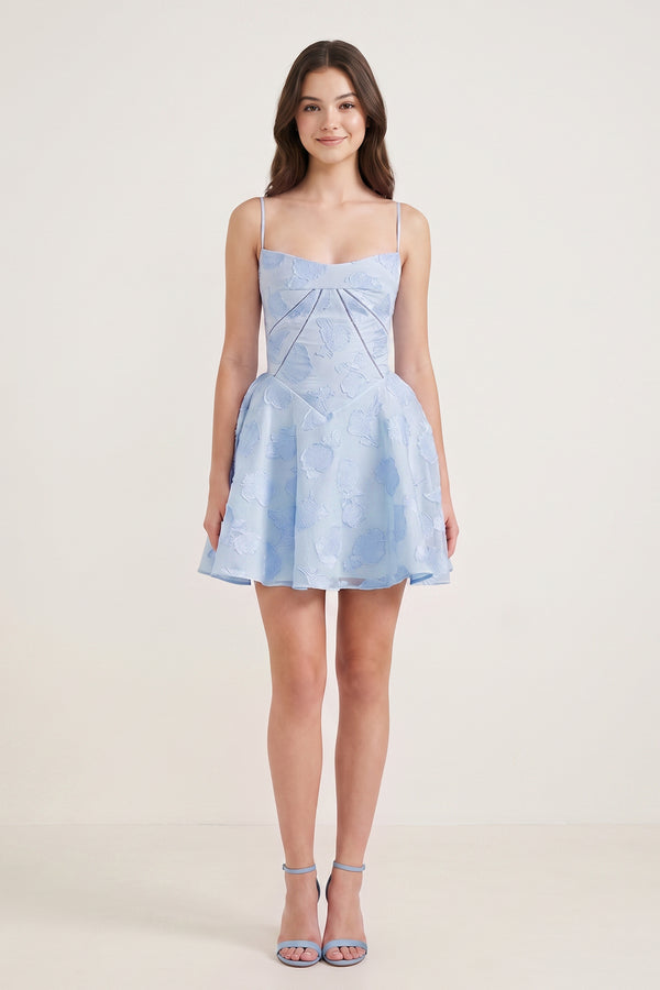 Sky Blue Spaghetti Straps Chiffon Jacquard A-Line Homecoming Dress (3) | KISSPROM