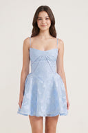 Sky Blue Spaghetti Straps Chiffon Jacquard A-Line Homecoming Dress | KISSPROM