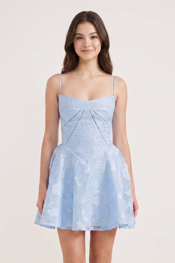 Sky Blue Spaghetti Straps Chiffon Jacquard A-Line Homecoming Dress | KISSPROM