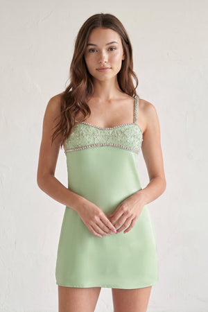 Sage Green Spaghetti Straps Satin Sheath Homecoming Dress With Rhinestones (3) | KISSPROM