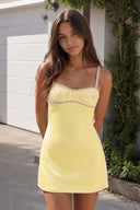 Yellow Spaghetti Straps Satin Sheath Homecoming Dress With Rhinestones - KISSPROM