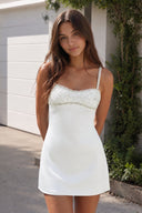 Ivory Spaghetti Straps Satin Sheath Homecoming Dress With Rhinestones - KISSPROM
