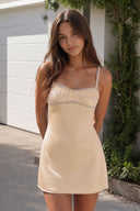 Champagne Spaghetti Straps Satin Sheath Homecoming Dress With Rhinestones | KISSPROM