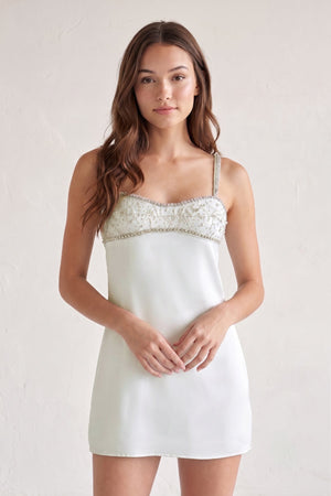 Ivory Spaghetti Straps Satin Sheath Homecoming Dress With Rhinestones - KISSPROM