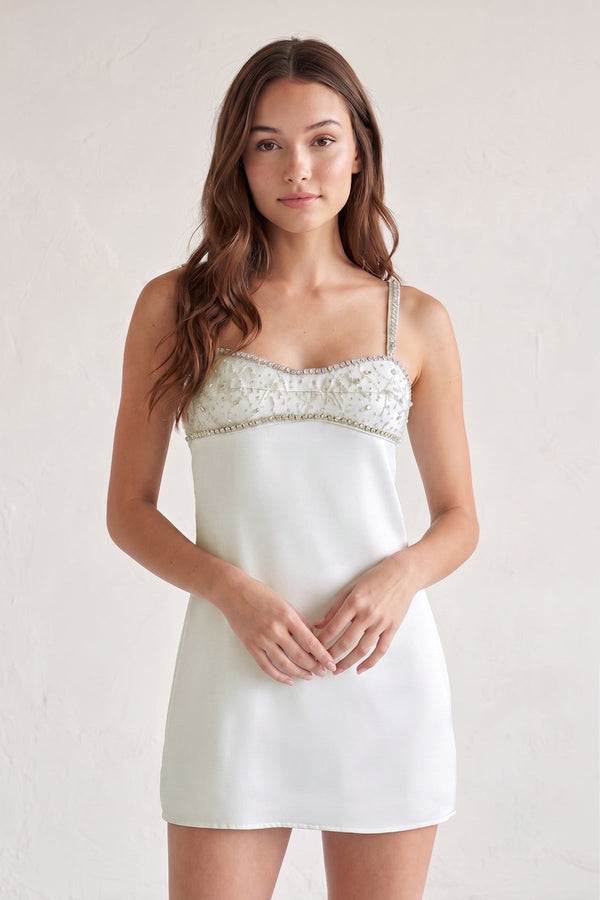 Ivory Spaghetti Straps Satin Sheath Homecoming Dress With Rhinestones - KISSPROM