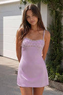 Lilac Spaghetti Straps Satin Sheath Homecoming Dress With Rhinestones | KISSPROM