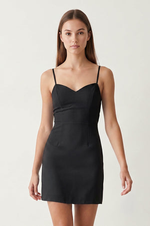 Black Spaghetti Straps Sheath Linen Homecoming Dress With Back Bow | KISSPROM
