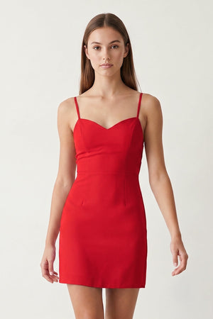 Red Spaghetti Straps Sheath Linen Homecoming Dress With Back Bow | KISSPROM