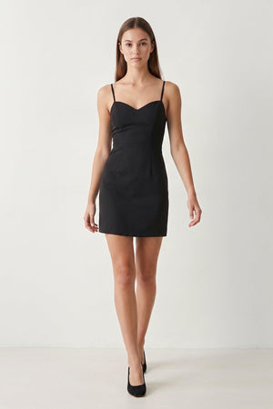 Black Spaghetti Straps Sheath Linen Homecoming Dress With Back Bow | KISSPROM