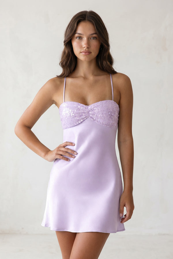 Lavender Spaghetti Straps Sheath Satin Homecoming Dress With Sequins | KISSPROM