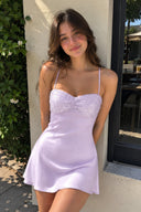 Lavender Spaghetti Straps Sheath Satin Homecoming Dress With Sequins | KISSPROM