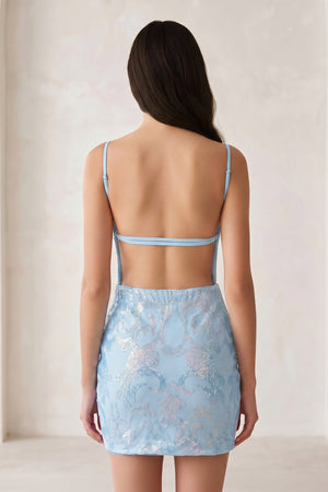 Sky Blue Sparkly Sequin Backless Bodycon Mini Party Dresses | KISSPROM