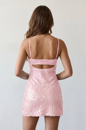 Pink Sparkly Spaghetti Straps Sheath Satin Homecoming Dress With Sequins | KISSPROM