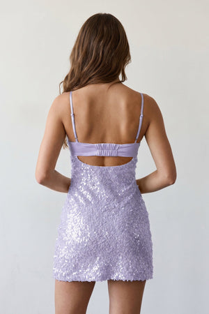 Lavender Sparkly Spaghetti Straps Sheath Satin Homecoming Dress With Sequins (4) | KISSPROM