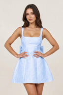 Sky Blue Square Neck A Line Short Homecoming Dresses With Bow | KISSPROM