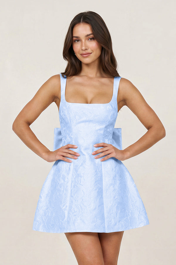 Sky Blue Square Neck A Line Short Homecoming Dresses With Bow | KISSPROM