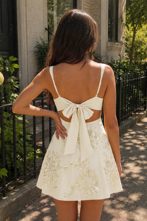 Champagne Square Neck Embroidered Flower Lace A-Line Homecoming Dress (2) | KISSPROM