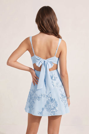 Sky Blue Square Neck Embroidered Flower Tulle A-Line Homecoming Dress | KISSPROM
