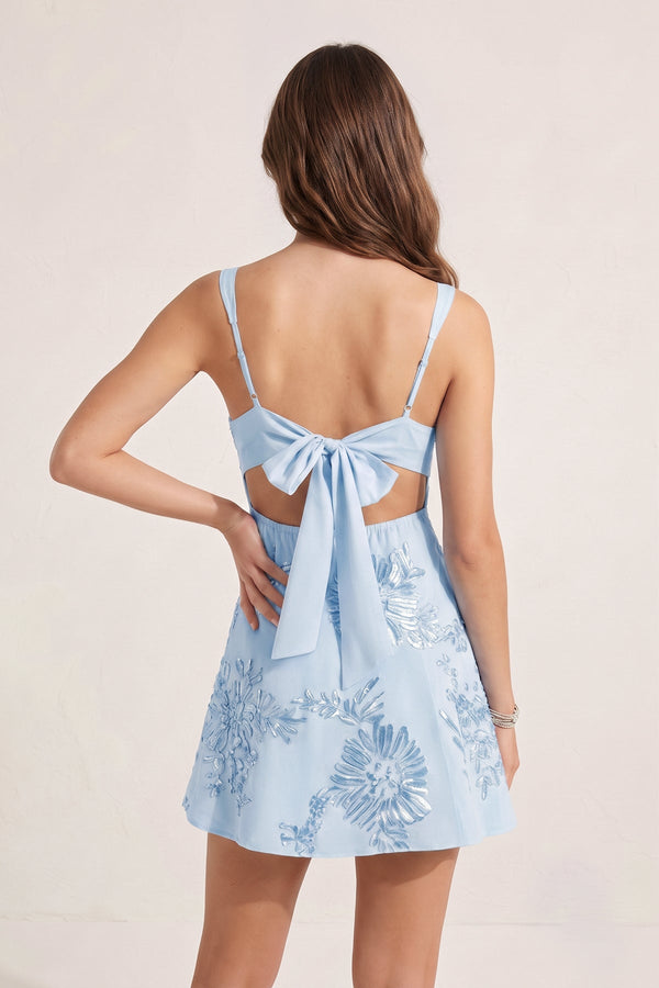 Sky Blue Square Neck Embroidered Flower Tulle A-Line Homecoming Dress | KISSPROM
