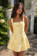 Yellow Square Neck Embroidered Flower Tulle A-Line Homecoming Dress | KISSPROM