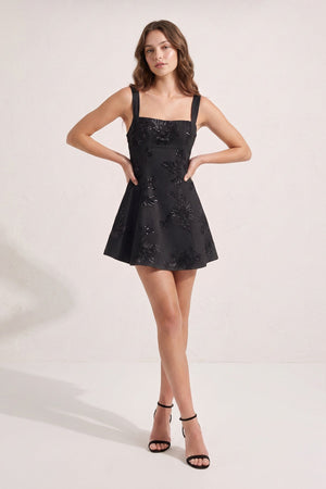 Black Square Neck Embroidered Flower Tulle A-Line Homecoming Dress | KISSPROM