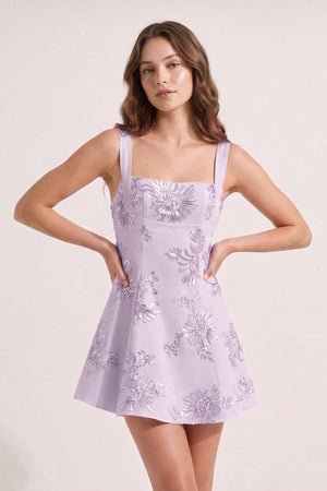 Lavender Square Neck Embroidered Flower Lace A-Line Homecoming Dress | KISSPROM