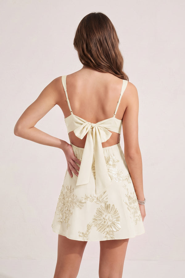 Champagne Square Neck Embroidered Flower Lace A-Line Homecoming Dress (4) | KISSPROM