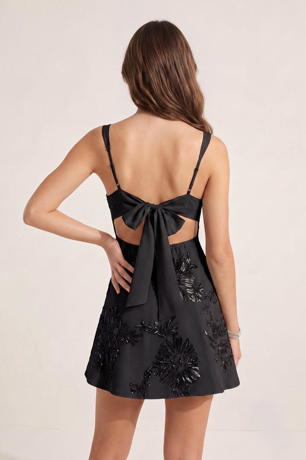 Black Square Neck Embroidered Flower Tulle A-Line Homecoming Dress | KISSPROM
