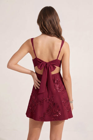 Burgundy Square Neck Embroidered Flower Tulle A-Line Homecoming Dress | KISSPROM