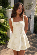 Champagne Square Neck Embroidered Flower Lace A-Line Homecoming Dress | KISSPROM