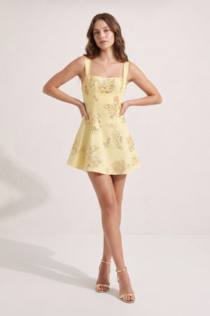 Yellow Square Neck Embroidered Flower Tulle A-Line Homecoming Dress | KISSPROM
