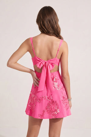 Hot Pink Yellow Square Neck Embroidered Flower Lace A-Line Homecoming Dress | KISSPROM