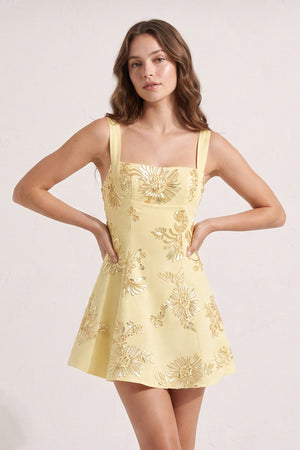 Yellow Square Neck Embroidered Flower Tulle A-Line Homecoming Dress | KISSPROM