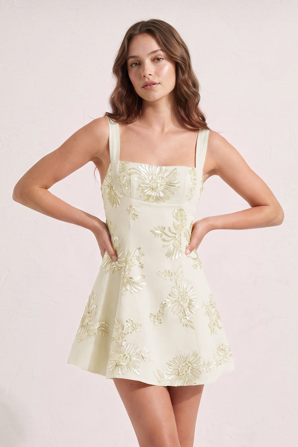 Champagne Square Neck Embroidered Flower Lace A-Line Homecoming Dress (3) | KISSPROM
