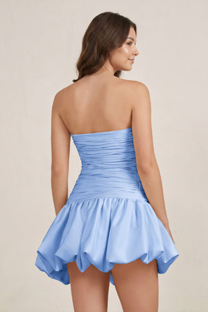 Sky Blue Strapless A-Line Satin Balloon Draped Homecoming Dress (2) | KISSPROM