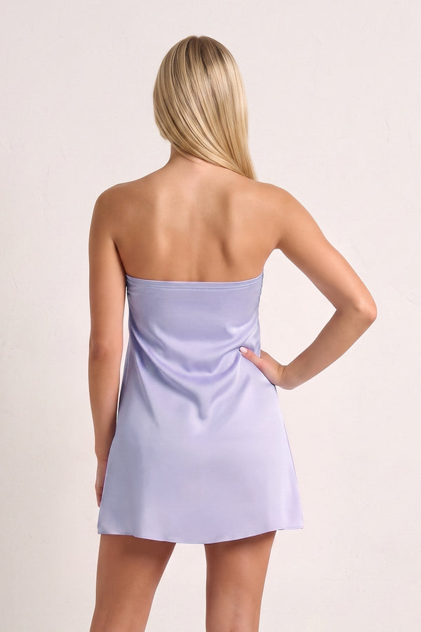 Lavender Strapless A-Line Satin Homecoming Dress with Ribbon (4) | KISSPROM