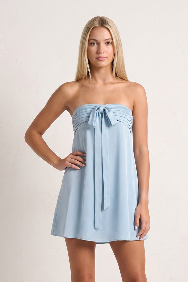 Sky Blue Strapless A-Line Satin Homecoming Dress with Ribbon | KISSPROM