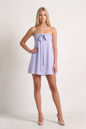 Lavender Strapless A-Line Satin Homecoming Dress with Ribbon (5) | KISSPROM