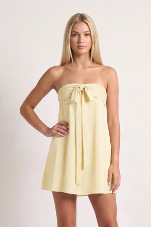 Yellow Strapless A-Line Satin Homecoming Dress with Ribbon (3) | KISSPROM