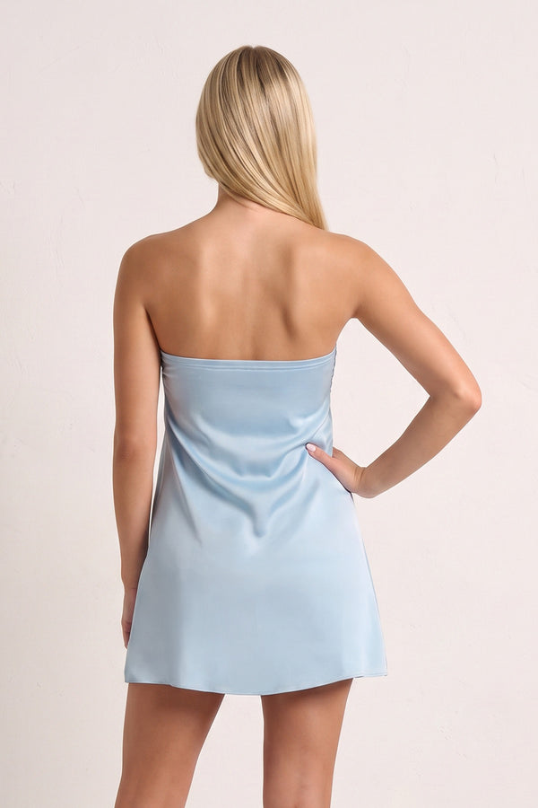 Sky Blue Strapless A-Line Satin Homecoming Dress with Ribbon | KISSPROM