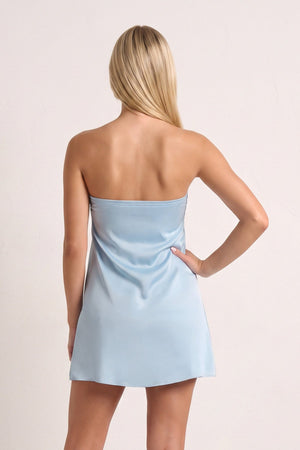 Sky Blue Strapless A-Line Satin Homecoming Dress with Ribbon | KISSPROM