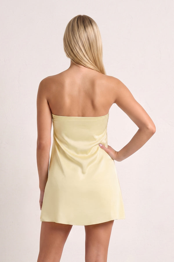 Yellow Strapless A-Line Satin Homecoming Dress with Ribbon (4) | KISSPROM