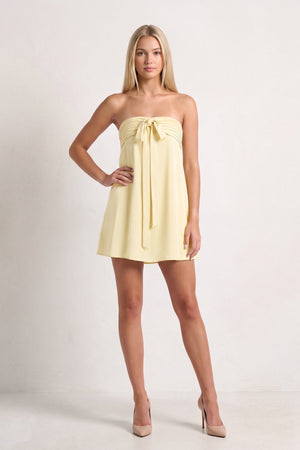 Yellow Strapless A-Line Satin Homecoming Dress with Ribbon (5) | KISSPROM