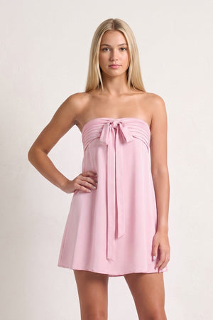 Pink Strapless A-Line Satin Homecoming Dress with Ribbon (3) | KISSPROM