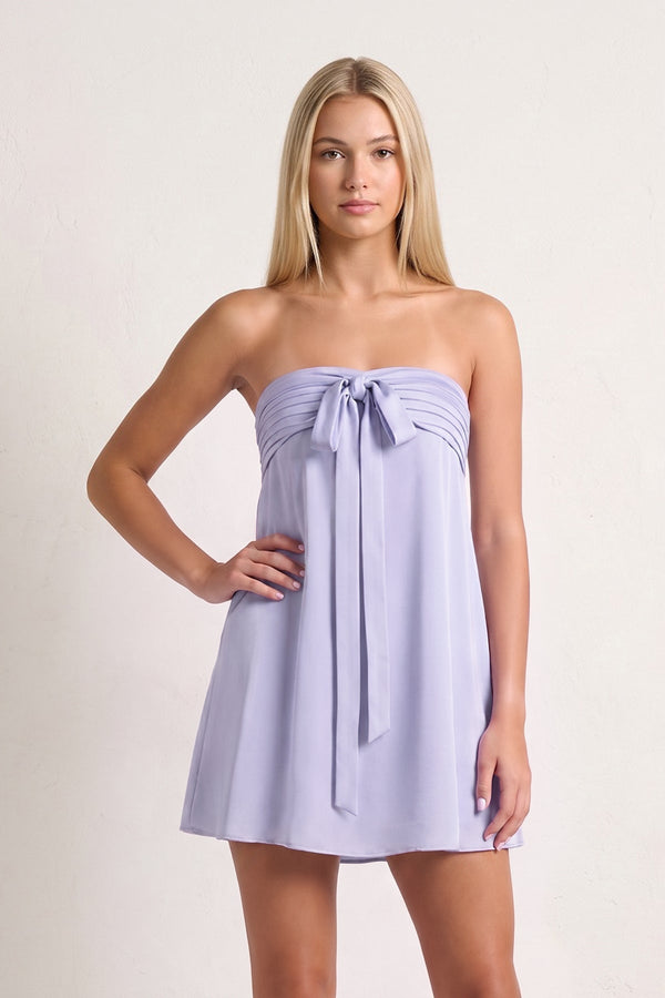 Lavender Strapless A-Line Satin Homecoming Dress with Ribbon (3) | KISSPROM